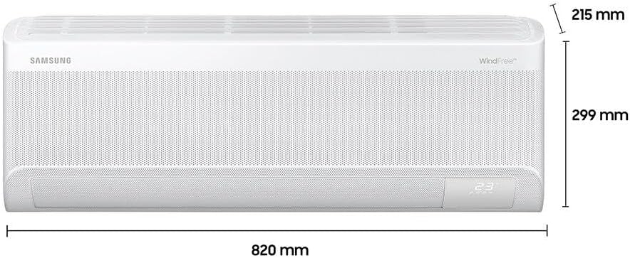 Dimensões do ar condicionado Split Samsung WindFree AI, mostrando unidade interna em detalhe.