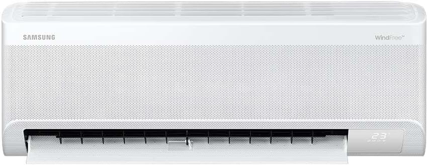 Ar-condicionado split Samsung WindFree branco saída de ar aberta display digital 23 graus