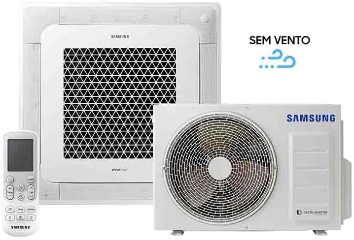 Ar Condicionado Samsung Cassete WindFree sem vento com unidades interna e externa e controle remoto