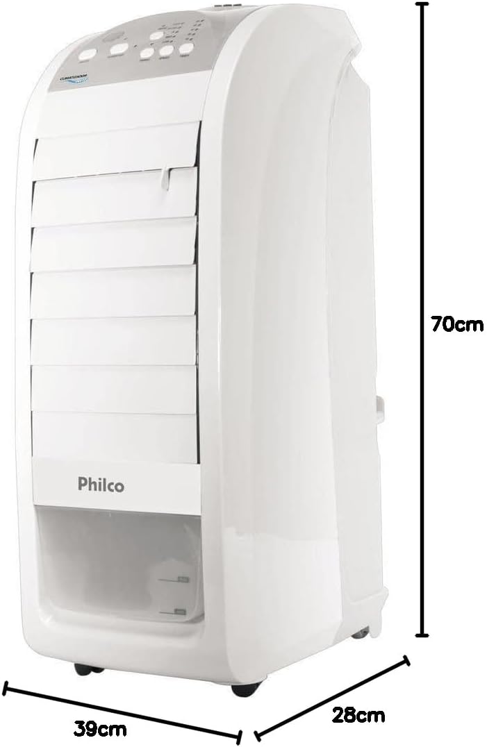 Climatizador de ar Philco 4 funções branco com dimensões 70x39x28 cm vista lateral