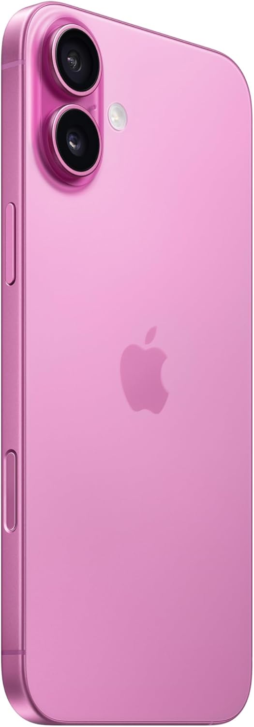 Apple iPhone 16 Plus 128 GB cor rosa vista traseira com câmera dupla e botão lateral.