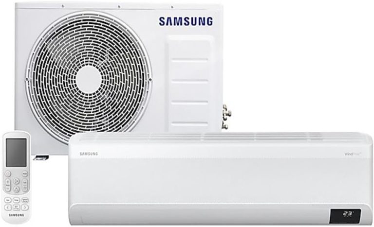 Ar Condicionado Split Samsung Inverter Connect Wind Free 18.000 Btus com unidade interna, externa e controle remoto.