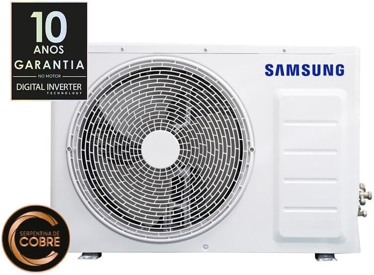 Unidade externa Samsung com 10 anos de garantia no motor digital inverter e serpentina de cobre.