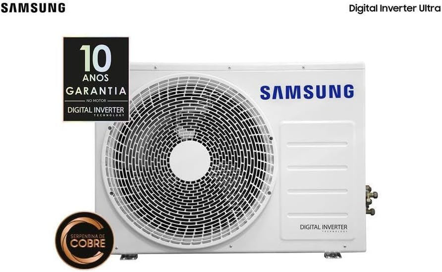 Unidade externa do ar condicionado Samsung com garantia de 10 anos e serpentina de cobre