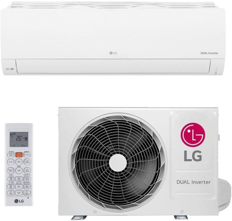 Ar-condicionado LG DUAL Inverter 18000 BTU branco com controle remoto, vista frontal
