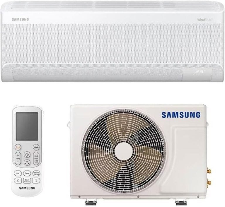 Ar-condicionado Split Hi Wall Samsung PowerVolt AI Inverter 12.000 Btus com controle remoto e unidade externa.