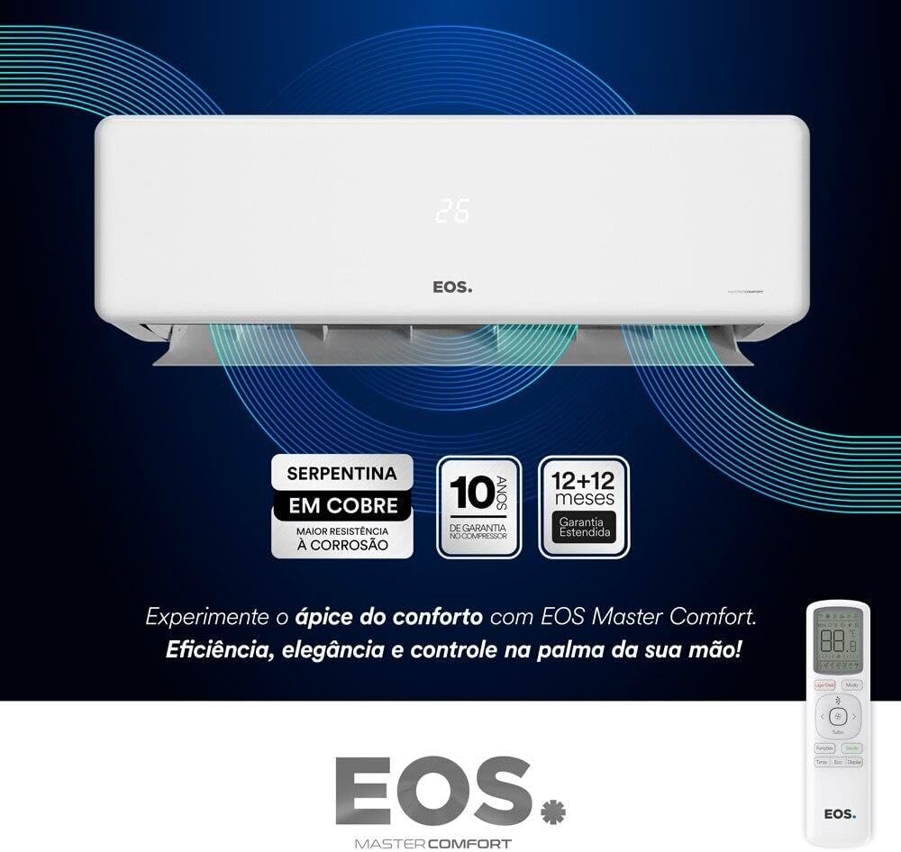 Ar-condicionado EOS Master Comfort 30000 BTUs com destaque para serpentina de cobre e garantias
