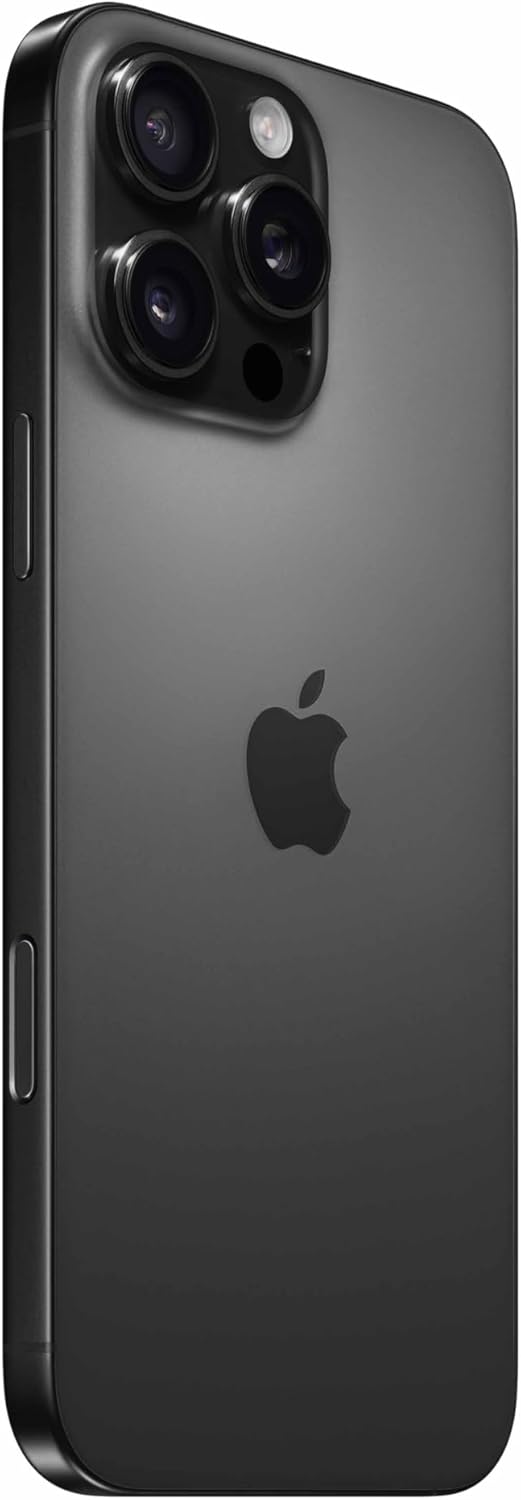 Apple iPhone 16 Pro Max titânio preto vista lateral traseira com câmeras