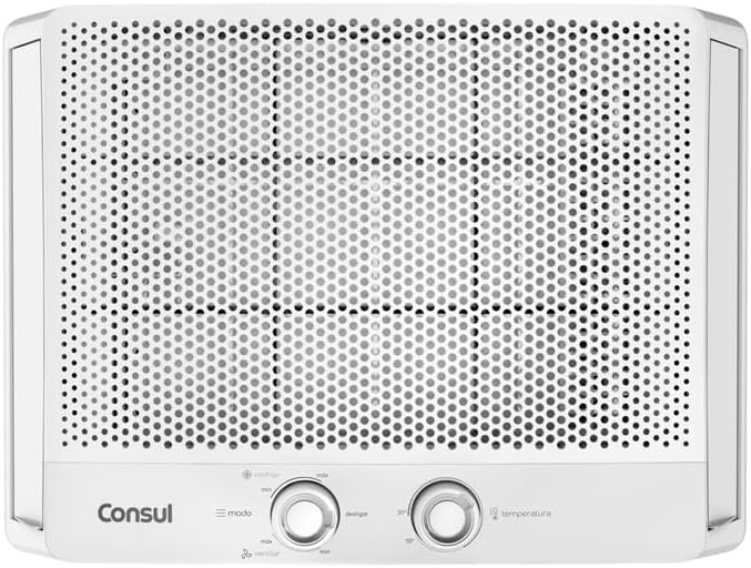 Ar condicionado janela 7500 BTUs Consul CCB07FB frontal branco com controles botões