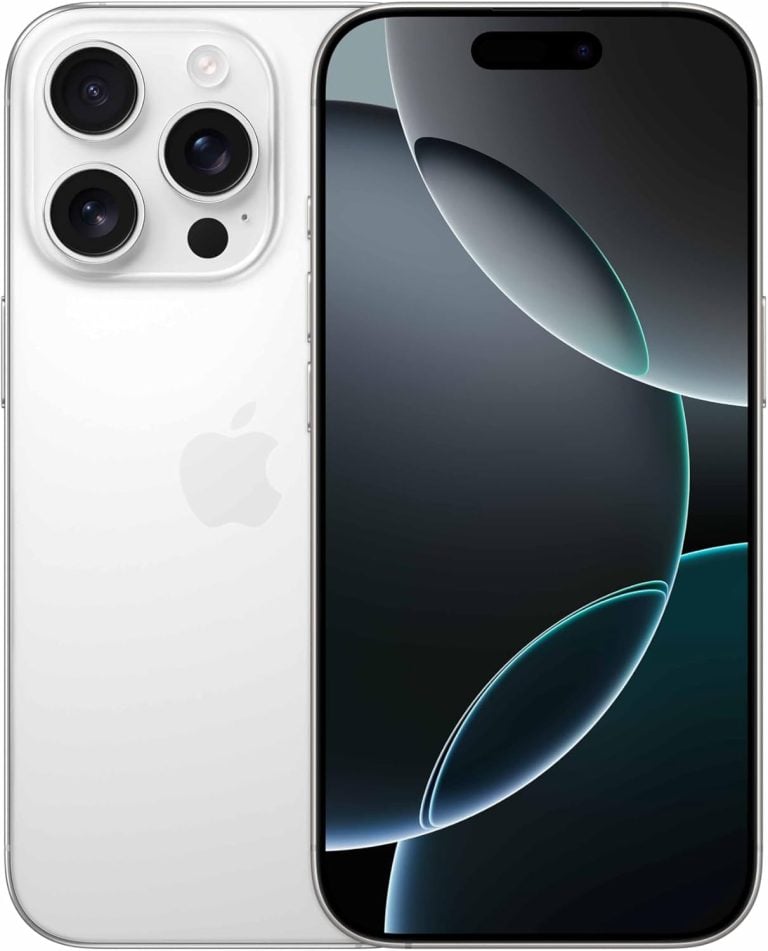 Apple iPhone 16 Pro titânio branco com 128 GB mostrando frente e verso