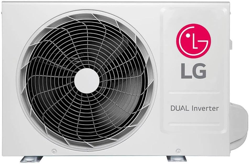 Unidade externa branca LG DUAL Inverter ar-condicionado vista frontal