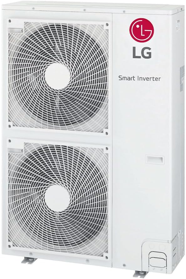 Unidade externa branca do ar condicionado Split Cassete LG com dois ventiladores grandes