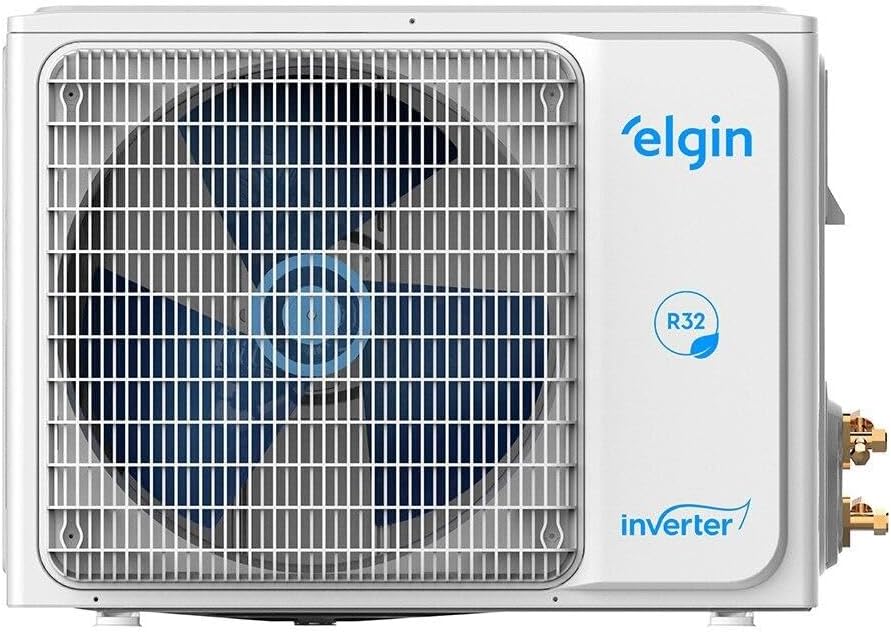 Unidade externa do ar-condicionado Elgin split inverter com ventilador e logo da marca