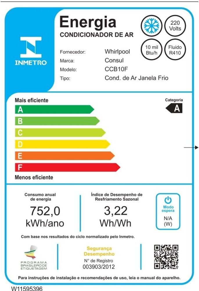 Etiqueta Inmetro ar condicionado Consul CCB10F eficiência energética categoria A 10000 BTUs