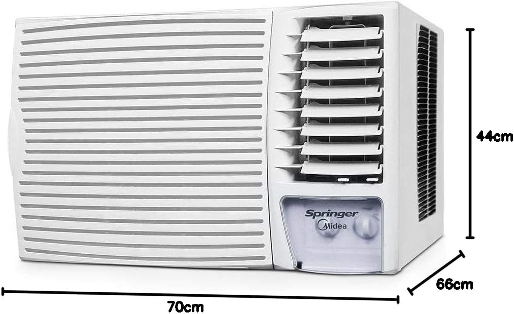 Ar condicionado janela Springer Midea 20000 BTU/h com dimensões 70x66x44 cm, controle mecânico, branca.