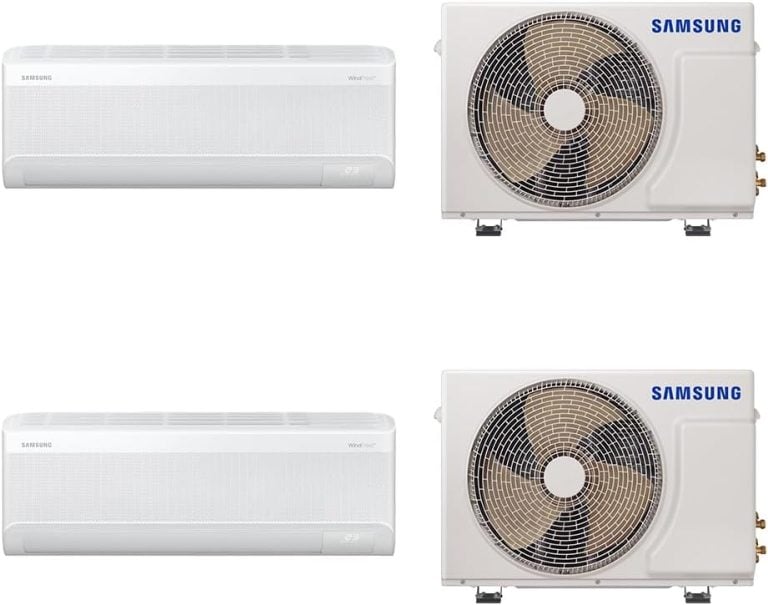 Combo 2 ar-condicionado split inverter Samsung WindFree AI 12.000 BTUs com unidades internas e externas.