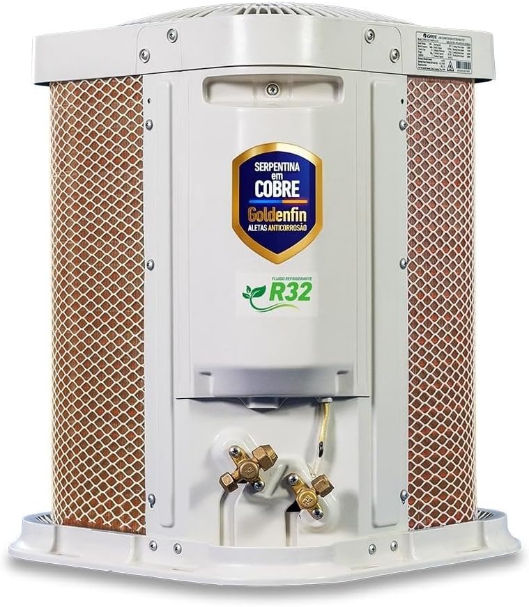 Unidade condensadora do ar condicionado Gree G-Top com serpentina cobre Goldenfin e refrigerante R32.