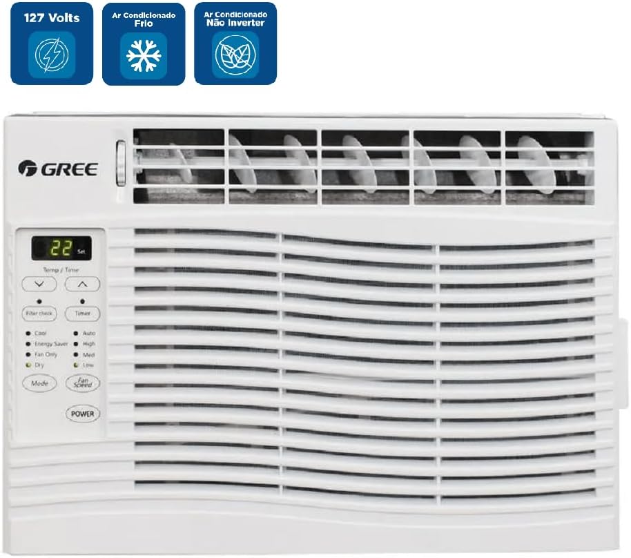 Ar condicionado de janela Gree 7000 BTU/h branco, 127 Volts, frio, não inverter, painel digital.