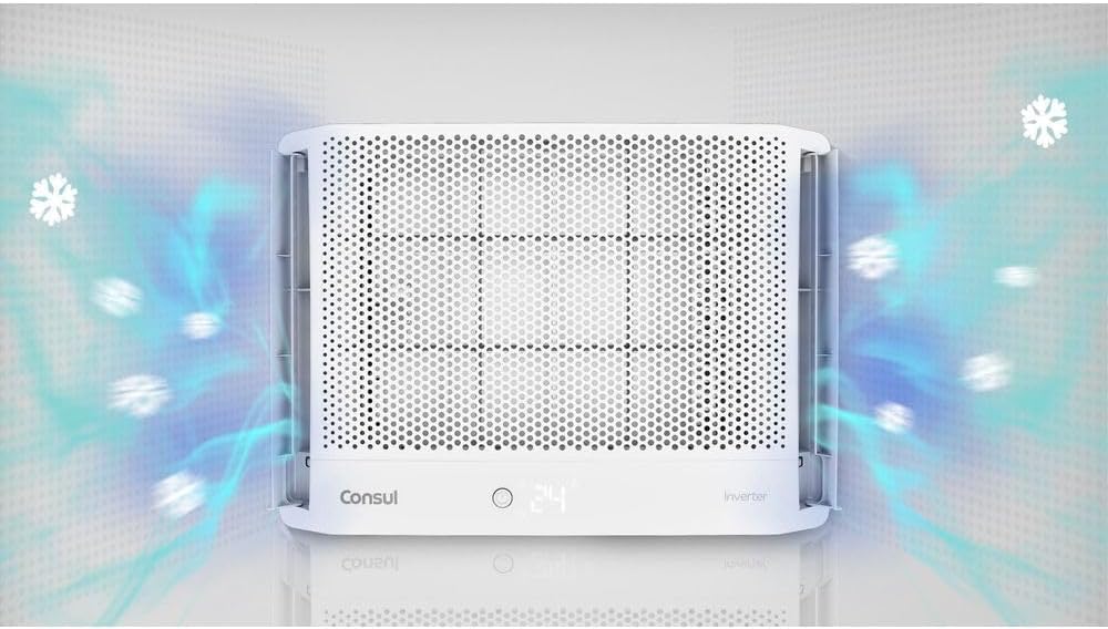 Ar condicionado janela Consul branco 7000 BTUs/h inverter frio com efeitos visuais de frio