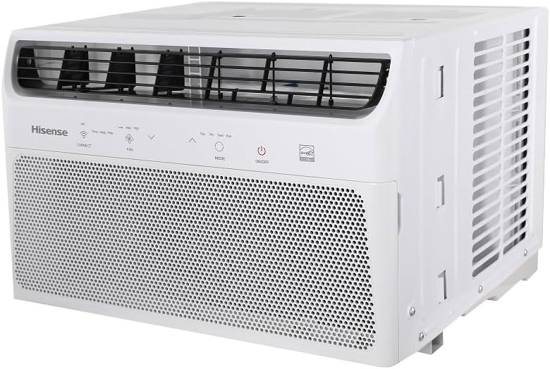 Ar Condicionado Janela Hisense branco vista diagonal direita com painel eletrônico