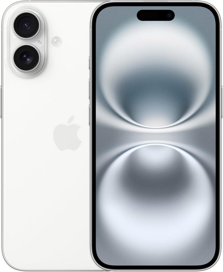 Apple iPhone 16 128 GB branco vista frontal e traseira.