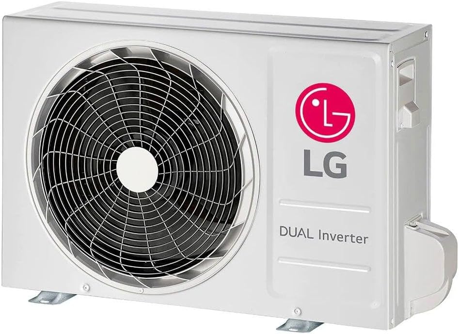 Unidade externa branca LG DUAL Inverter ar-condicionado vista lateral