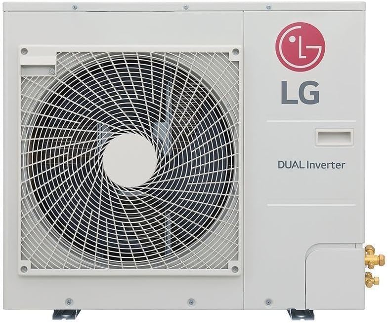 Unidade externa branca do ar condicionado LG Dual Inverter com ventoinha