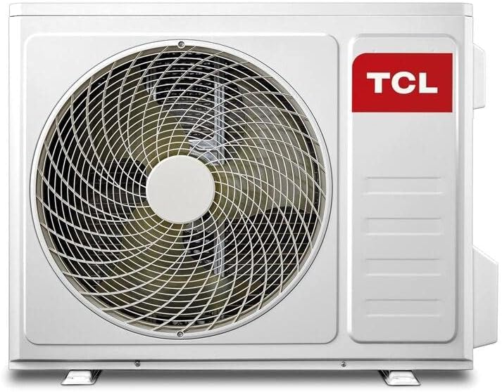 Unidade externa branca do ar-condicionado Split Inverter TCL 32000 Btus com logo vermelho