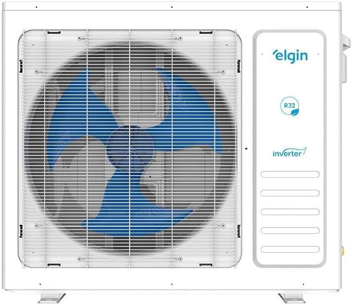 Unidade externa do ar-condicionado Elgin Eco Dream ventilador azul vista frontal