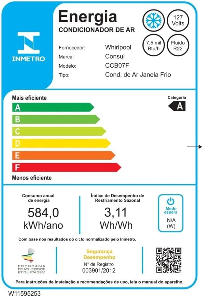 Etiqueta Inmetro ar condicionado Consul CCB07F categoria A consumo energia e especificações