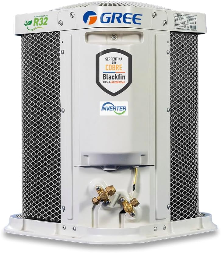 Unidade externa branca do ar condicionado Split Hi Wall Gree G-Diamond com selo R32 e tecnologia inverter.