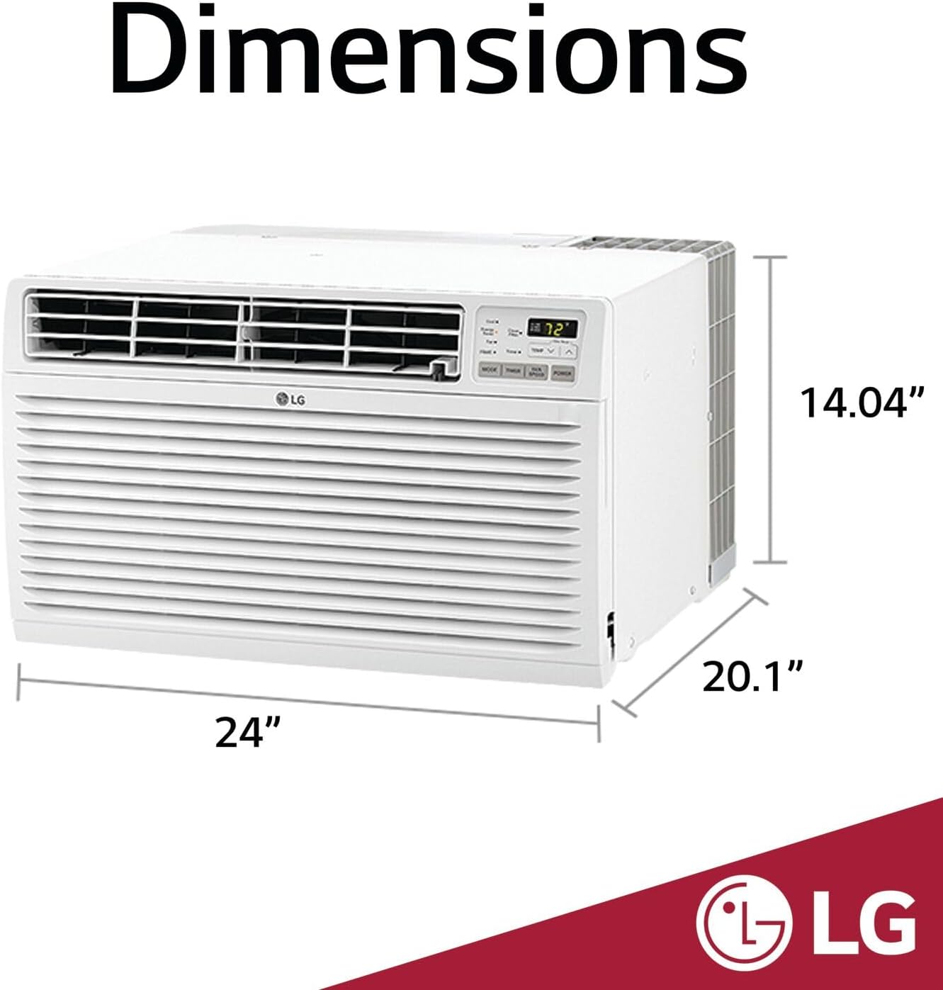 Dimensões do ar condicionado LG LT1016CER: 24"x20.1"x14.04".
