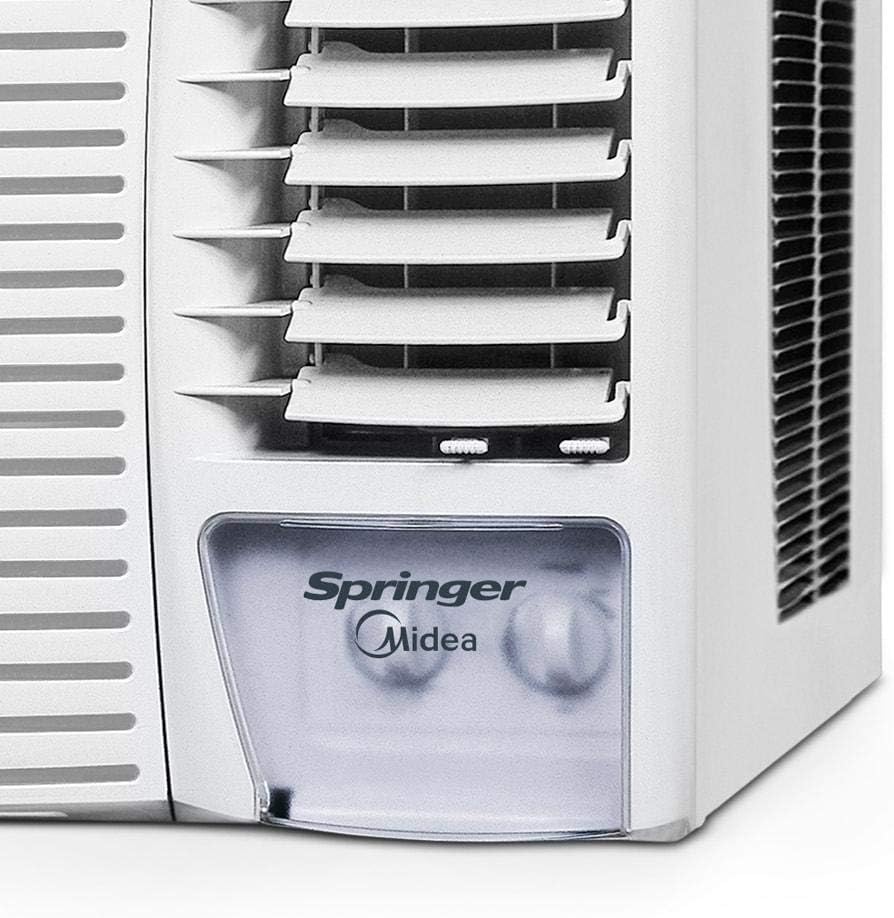 Painel mecânico do ar condicionado de janela Springer Midea com dois botões e logo na cor branca