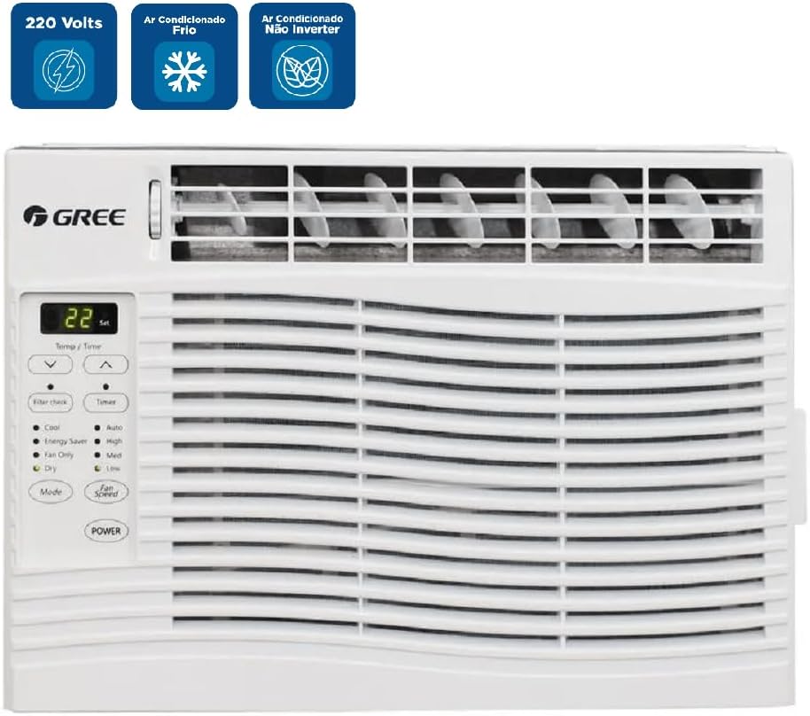 Ar condicionado janela Gree 7000 BTU frio R32 220 volts display digital branco frontal