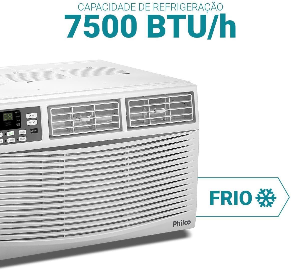 Ar-condicionado Philco 7500 BTUs capacidade de refrigeração 7500 BTU/h e função frio
