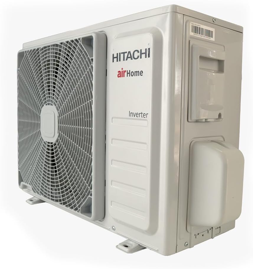 Unidade externa cinza do ar condicionado Split Hitachi AirHome 9000 Btus com ventilador
