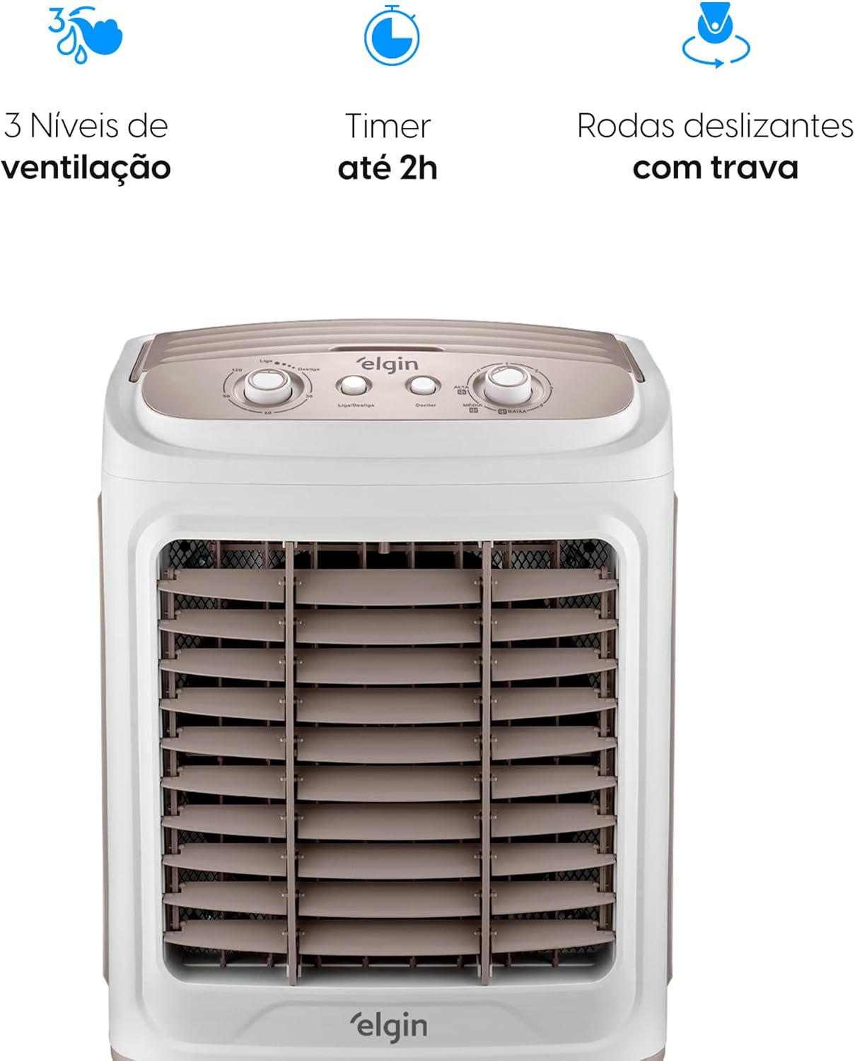 Climatizador Elgin Big Air 45 Litros com 3 níveis ventilação timer 2h rodas trava