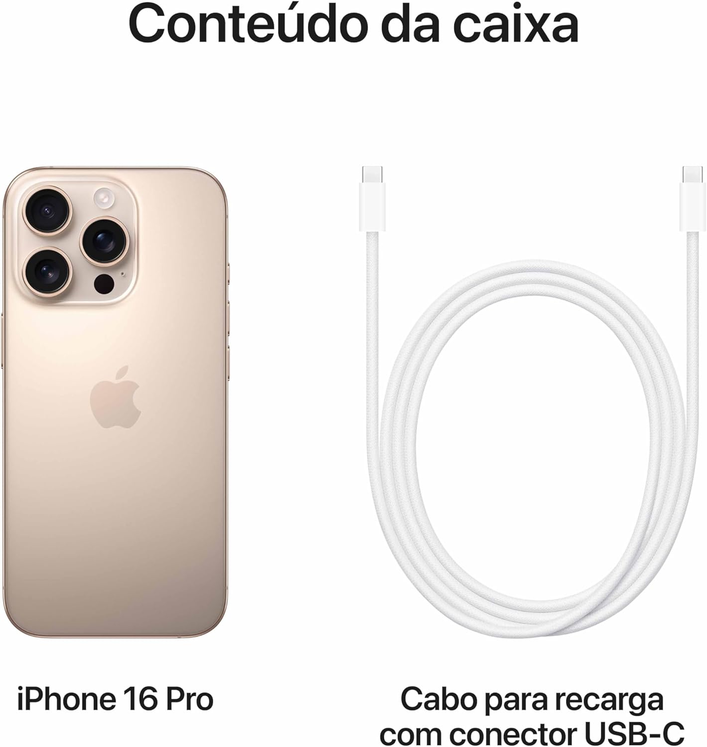 Conteúdo da caixa do Apple iPhone 16 Pro titânio-deserto com cabo USB-C