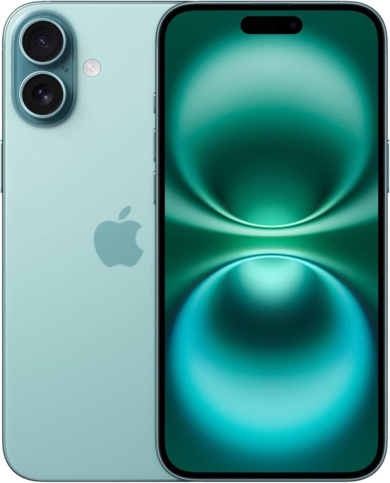 Apple iPhone 16 Plus verde-acizentado 512 GB, vista frontal e traseira