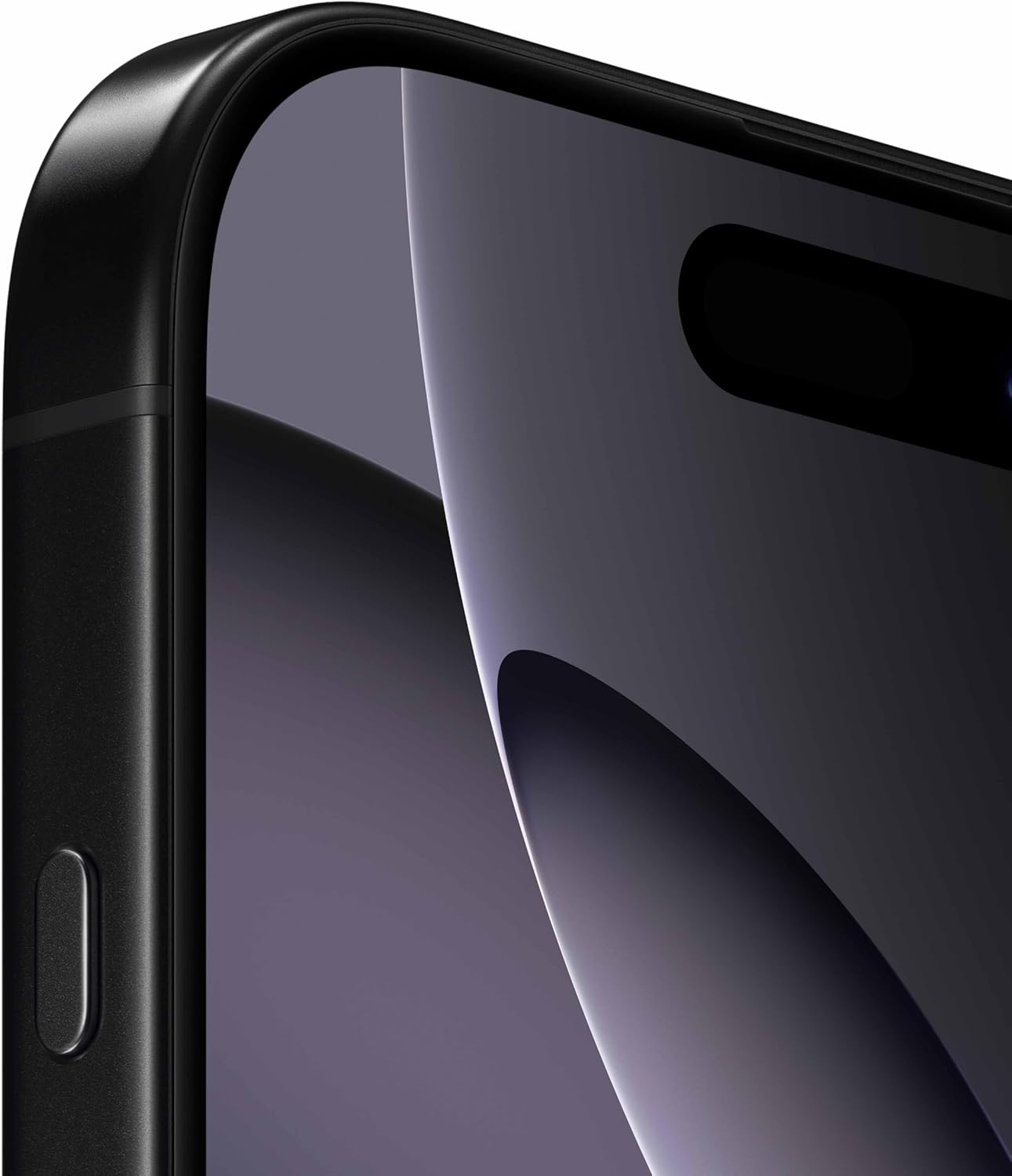 Detalhe canto superior tela Apple iPhone 16 Pro titânio preto