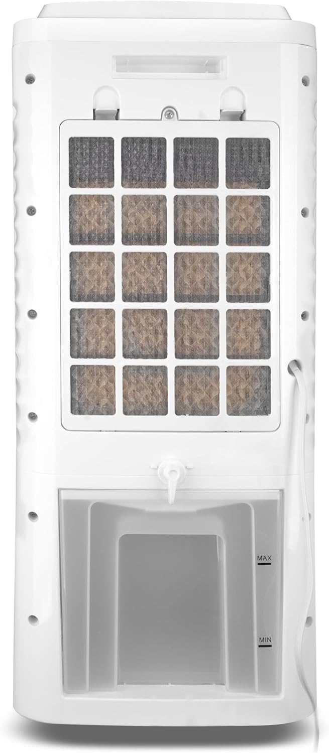 Climatizador Philco PCL05A 4 em 1 branco vista traseira com filtro aparente e reservatório removido