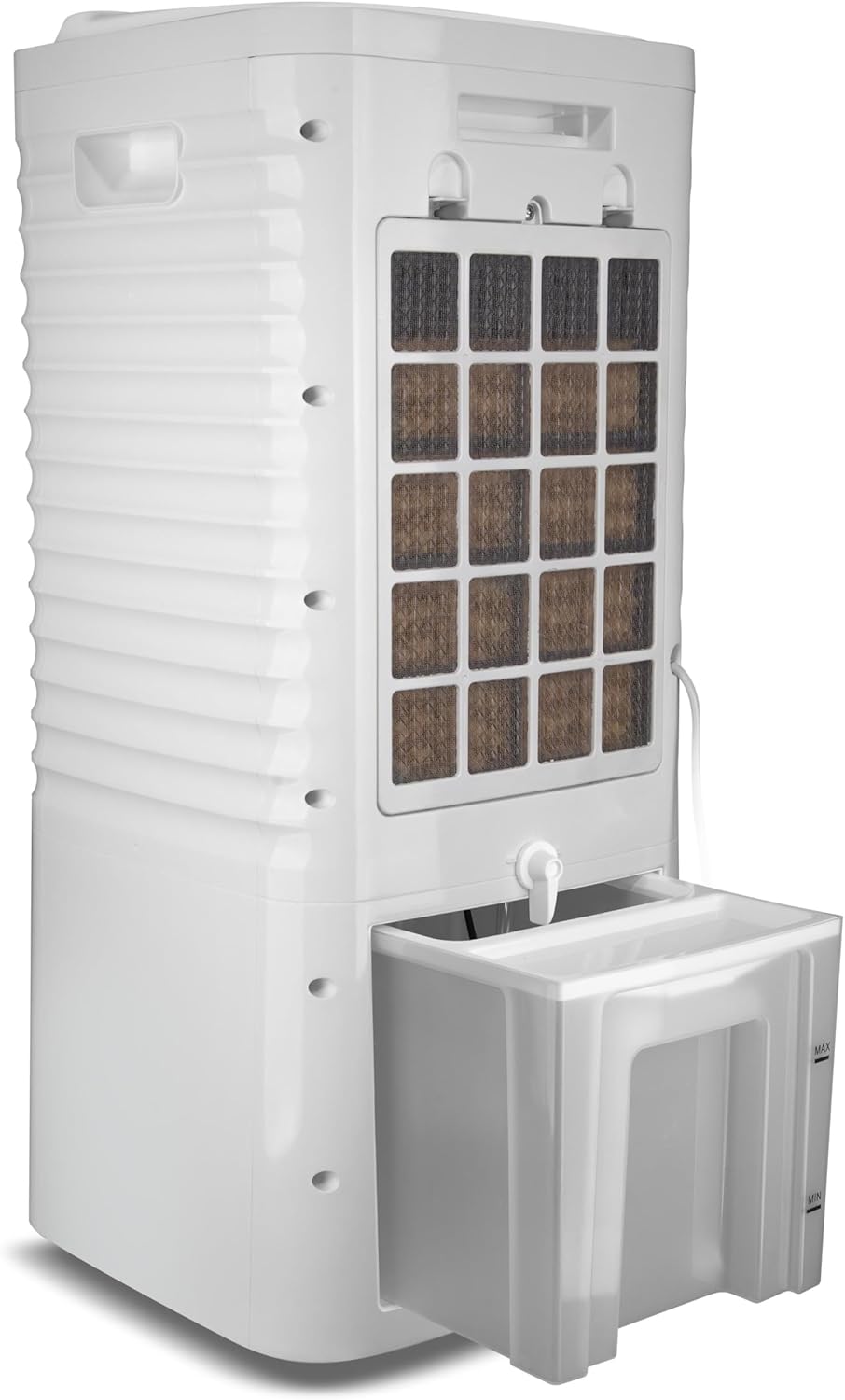 Climatizador Britânia 4 em 1 BCL05A branco vista traseira com filtro e tanque removíveis