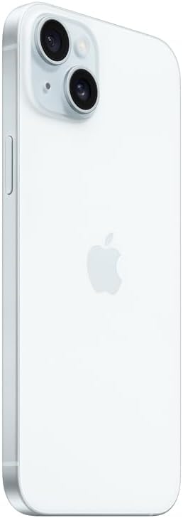Traseira do iPhone 15 Plus branco mostrando câmeras e logo Apple