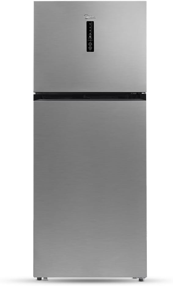 Geladeira Frost Free Duplex 463L Midea inox Slim com painel digital.