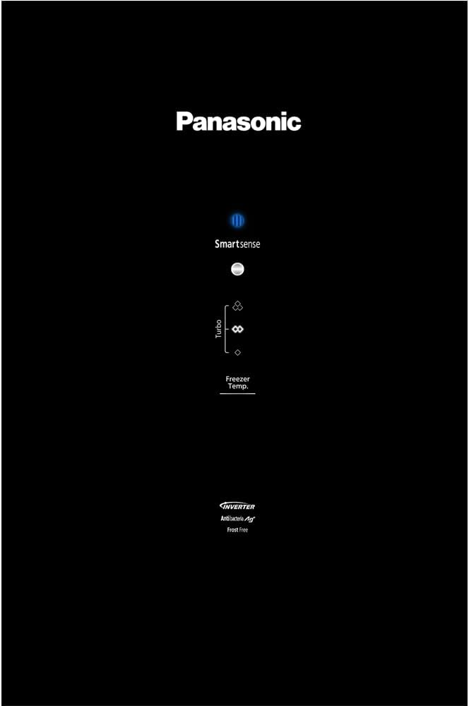 Painel frontal geladeira Panasonic vidro preto com tecnologia SmartSense e controle de temperatura