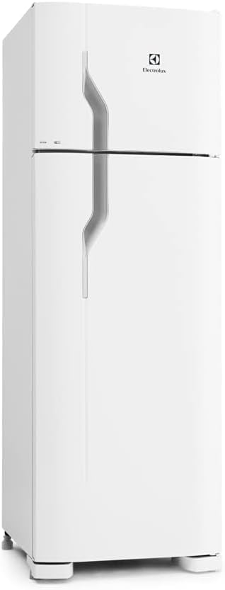 Geladeira Electrolux Cycle Defrost 260L branca vista lateral e frontal com duas portas