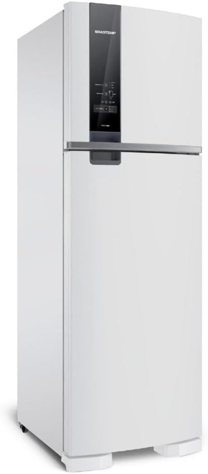 Geladeira Brastemp Frost Free Duplex 400 litros branca vista lateral com painel digital preto