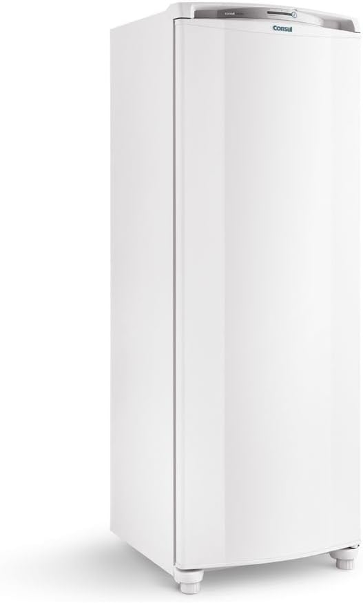 Geladeira Consul Frost Free branca vista de lado com porta fechada
