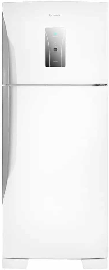 Geladeira Panasonic Frost Free 435L branca com painel digital frontal, duas portas