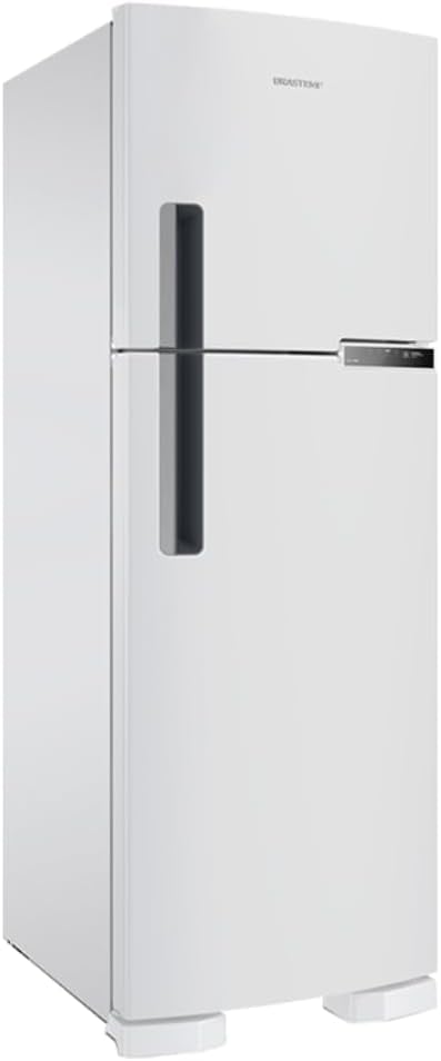 Geladeira Brastemp Frost Free Duplex 375 litros branca vista lateral e frontal em três quartos
